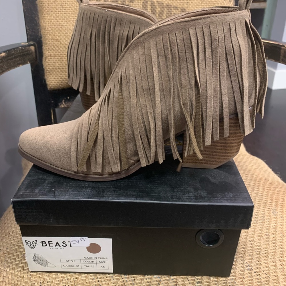 Taupe fringe booties